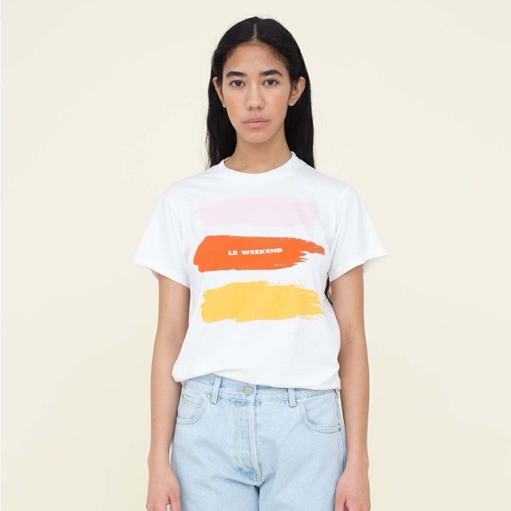 Monogram Barneys New York *BLUE/BROWN Le Weekend Graphic Tee Large